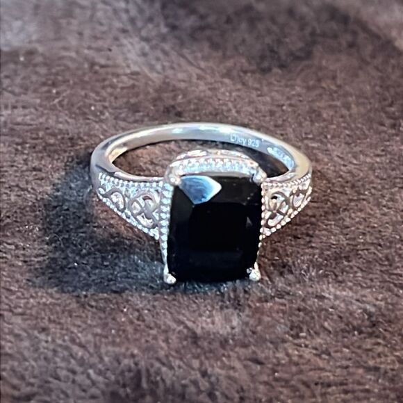 Australian Black Tourmaline Solitaire Ring in Sterling Silver sz7 NWT - Picture 6 of 14